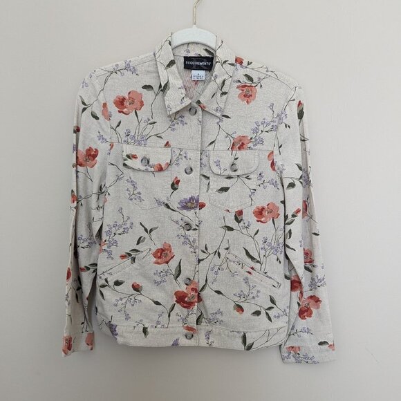 Requirements linen & rayon floral shacket jacket blouse Small EUC - Picture 1 of 10